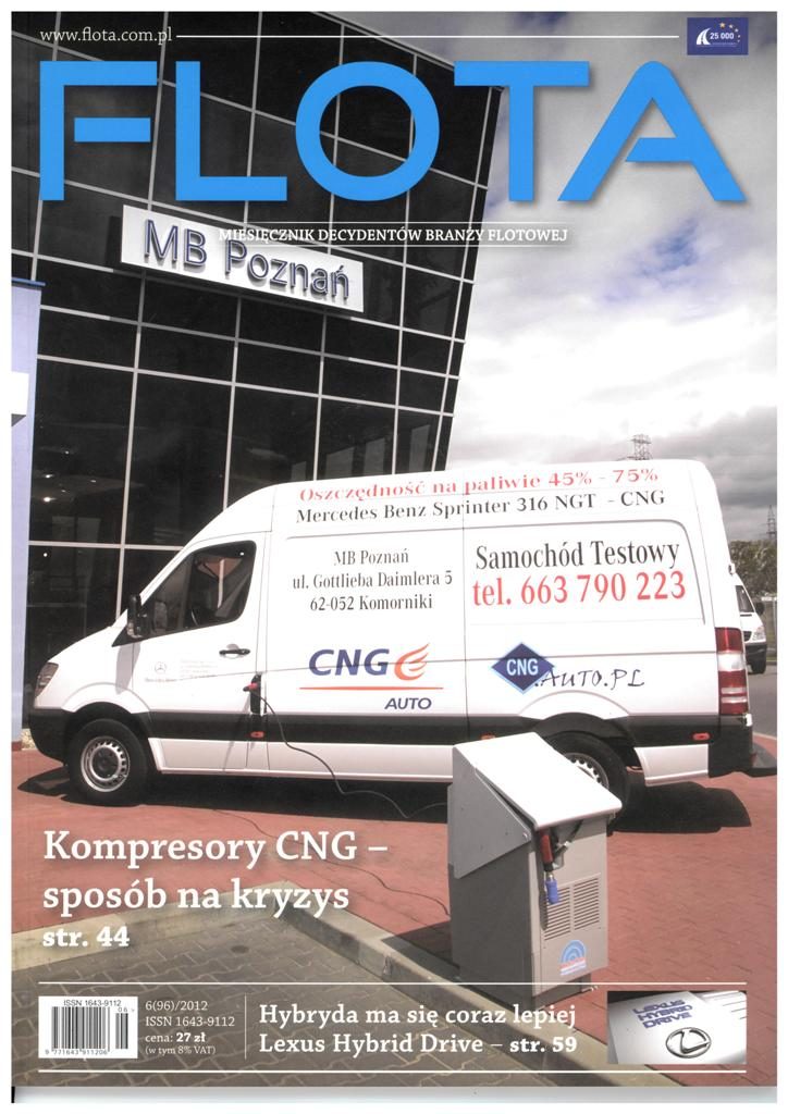 Okładka magazynu FLOTA z Mercedes Sprinter NGT i kompresorami CNG