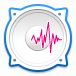 Ikona odtwarzacza audio z falą dźwiękową na niebieskim tle, grafika techniczna serwisu wrzuta.pl