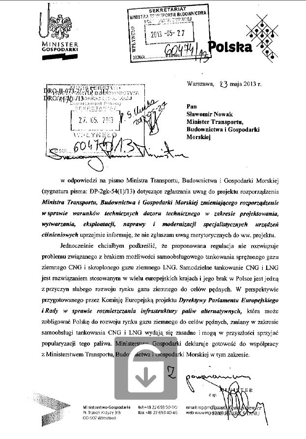 Oświadczenie Ministra Gospodarki dotyczące samodzielnego tankowania CNG i LNG na stacjach paliw
