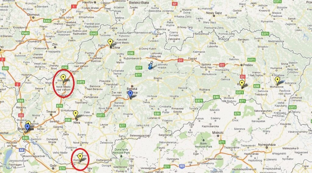 Mapa rozmieszczenia nowych stacji CNG na Słowacji