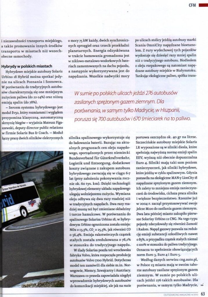 Artykuł o ekotransporcie miejskim w Outsourcing Magazine 2010
