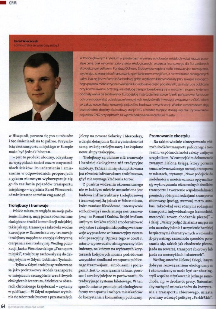 Kolejna strona artykułu ekotransport miejski z publikacji branżowej