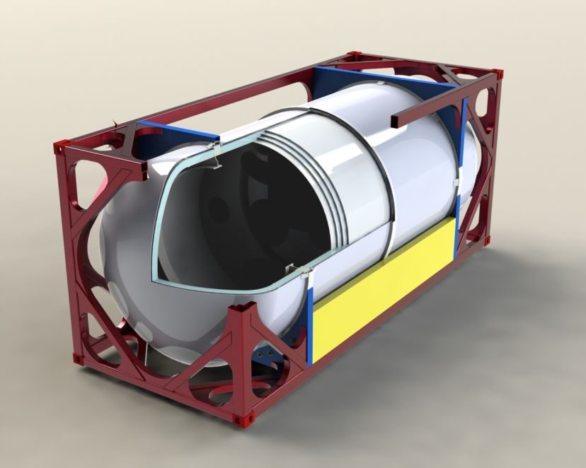 Schemat budowy cysterny kriogenicznej do transportu skroplonego gazu naturalnego LNG